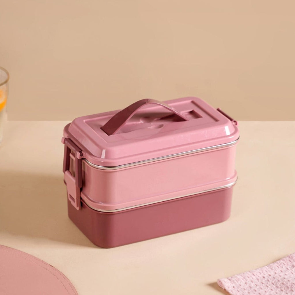 Insulated Bento Lunch Box Double Decker Pink 1400ml