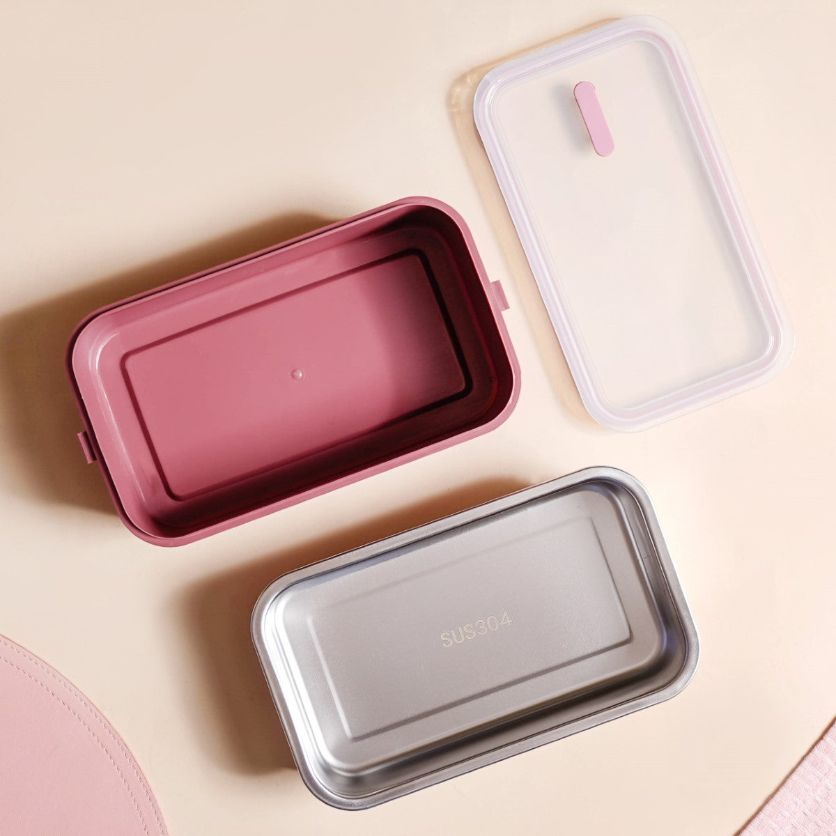 Insulated Bento Lunch Box Double Decker Pink 1400ml