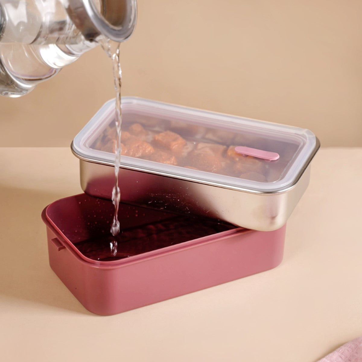 Insulated Bento Lunch Box Double Decker Pink 1400ml