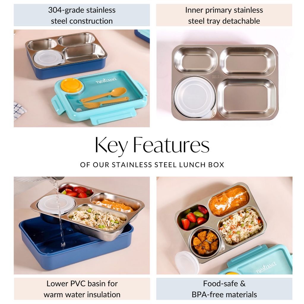 Bento Blue Stainless Steel Tiffin Box 950ml