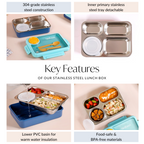 Bento Blue Stainless Steel Tiffin Box 950ml
