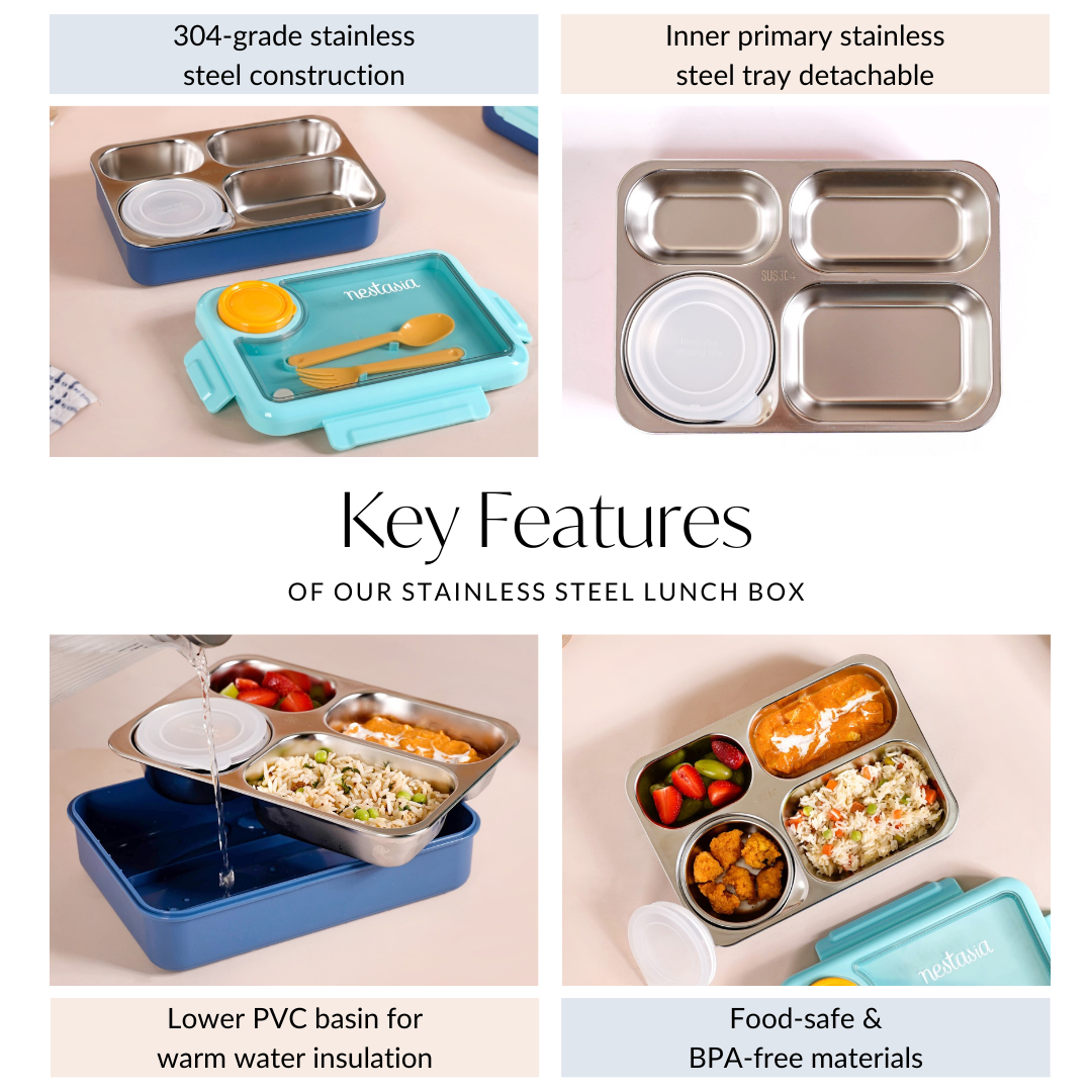 Bento Blue Stainless Steel Tiffin Box 950ml