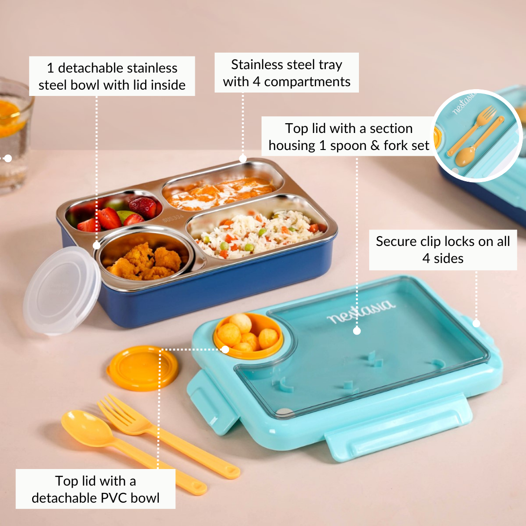 Bento Blue Stainless Steel Tiffin Box 950ml