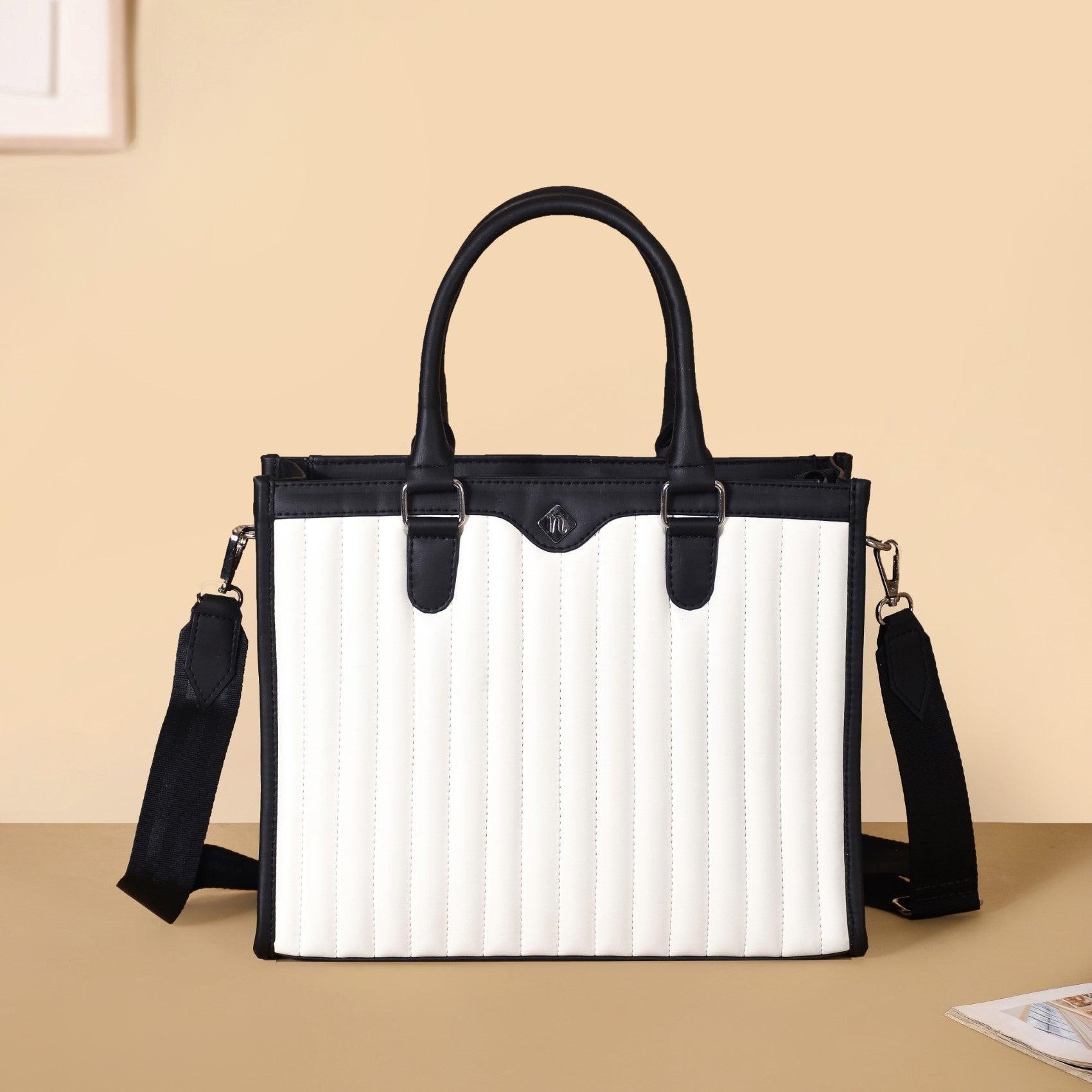Classic Chic Black And White Tote Bag With Sling