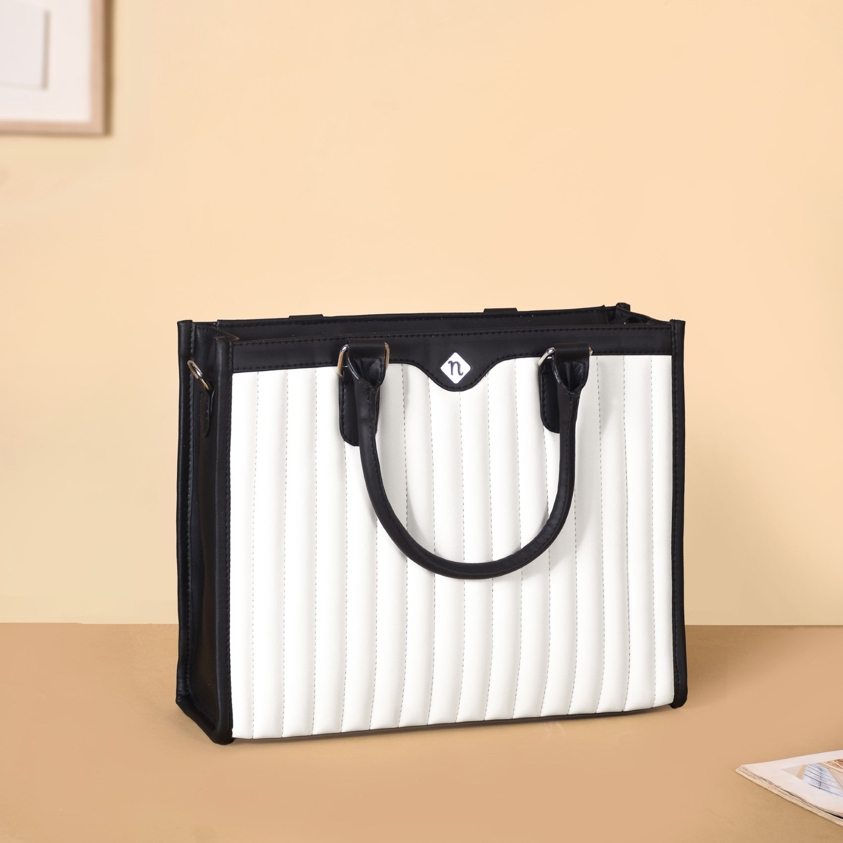 Classic Chic Black And White Tote Bag With Sling