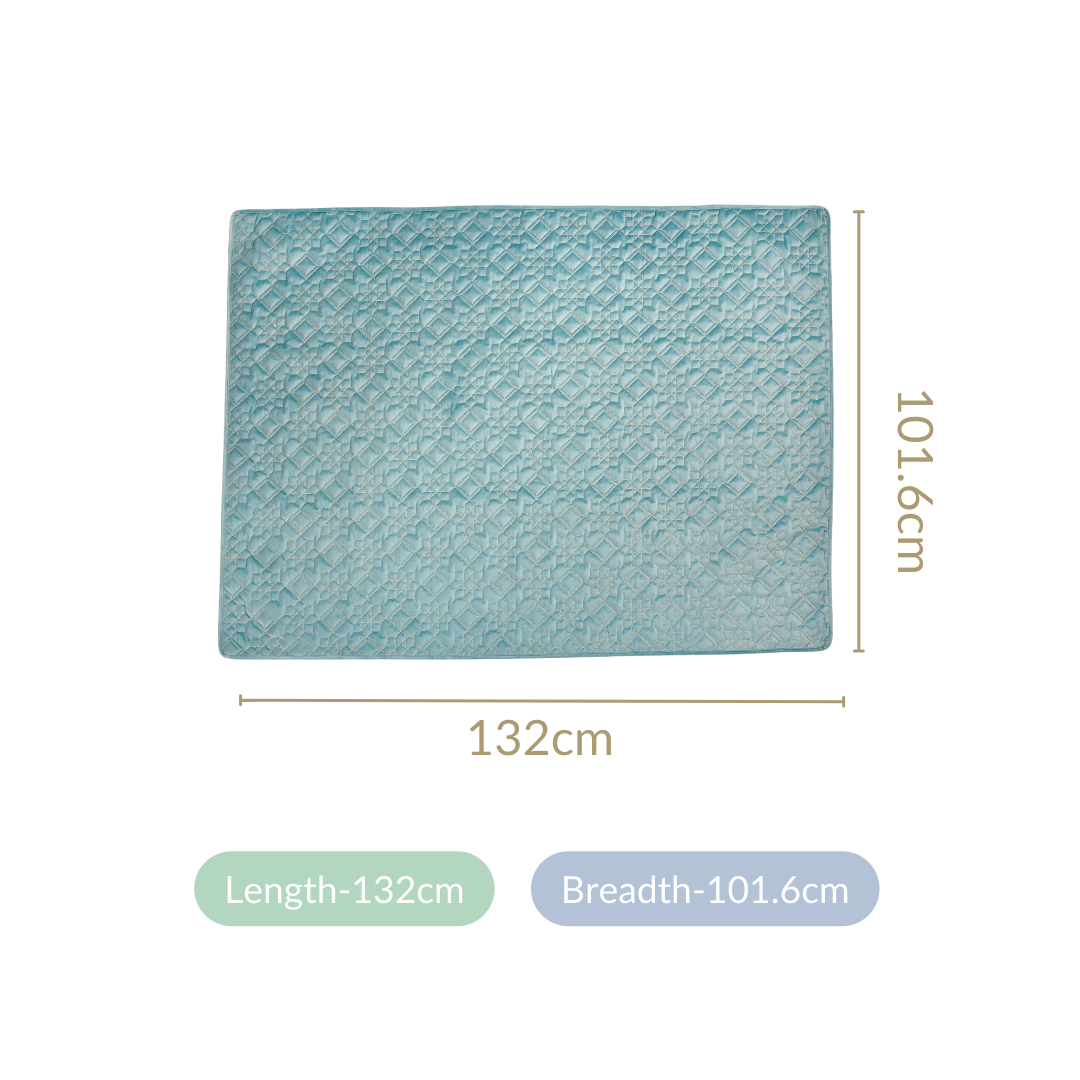 Quilted Aqua Blue Table Cover With Silver Threadwork