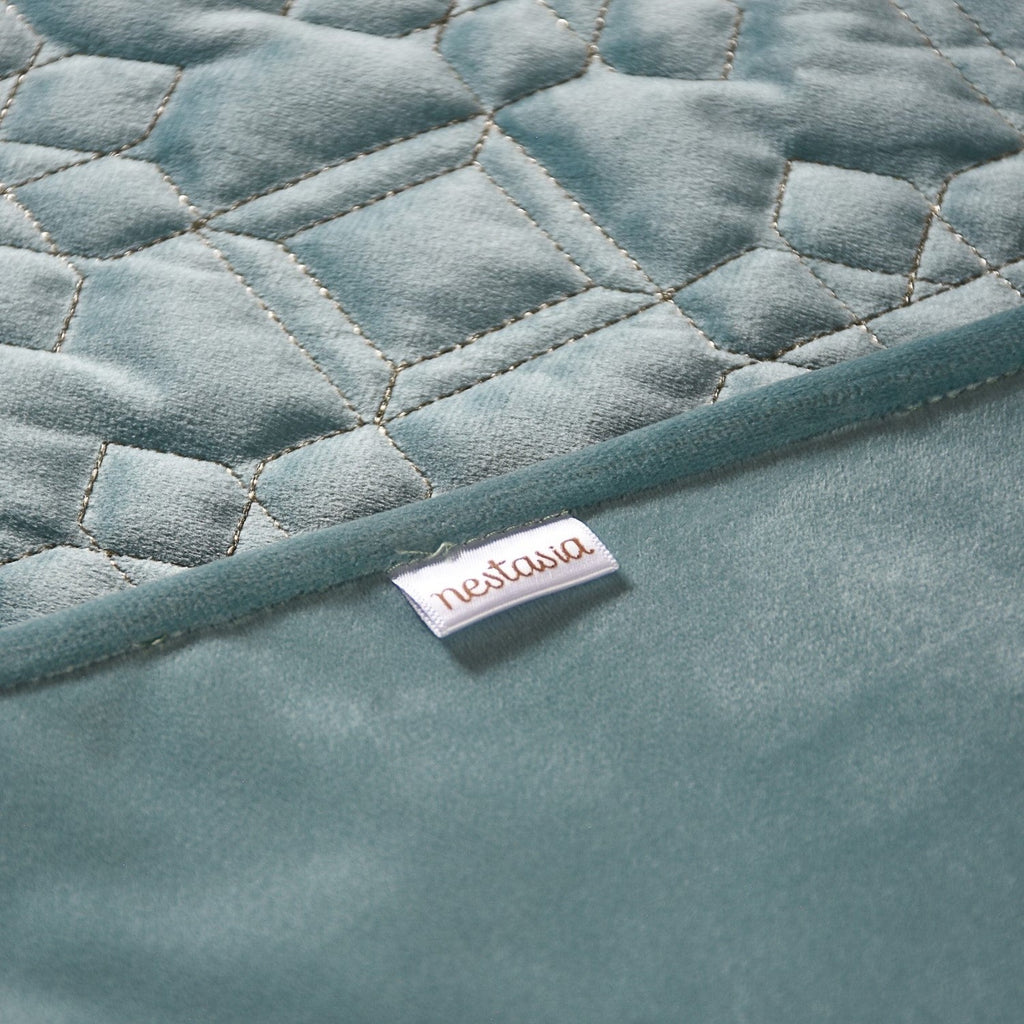 Quilted Aqua Blue Table Cover With Silver Threadwork