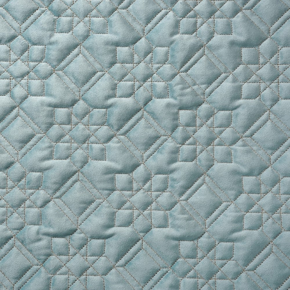 Quilted Aqua Blue Table Cover With Silver Threadwork