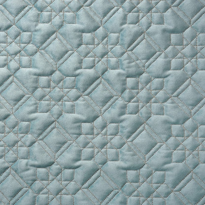 Quilted Aqua Blue Table Cover With Silver Threadwork