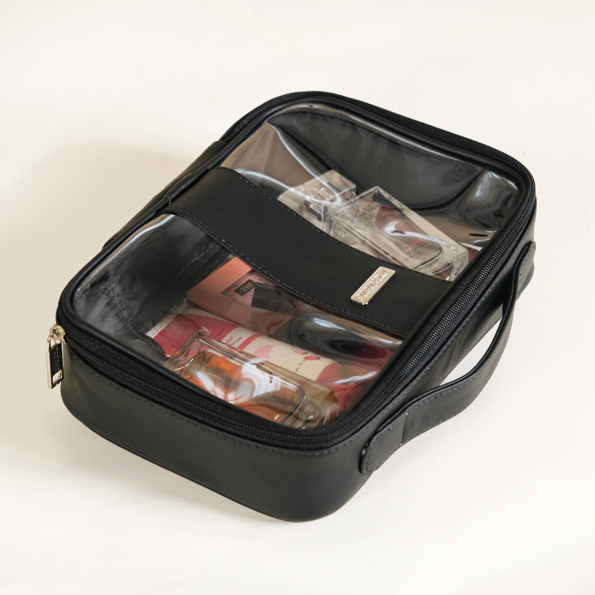 Black Vegan Leather Transparent Travel Kit Set Of 3