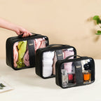 Black Vegan Leather Transparent Travel Kit Set Of 3