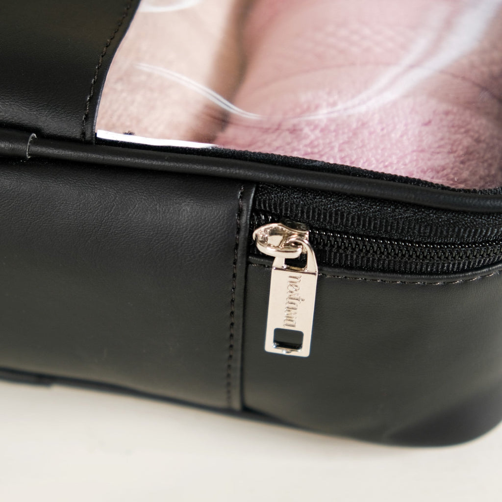 Black Vegan Leather Transparent Travel Kit Set Of 3