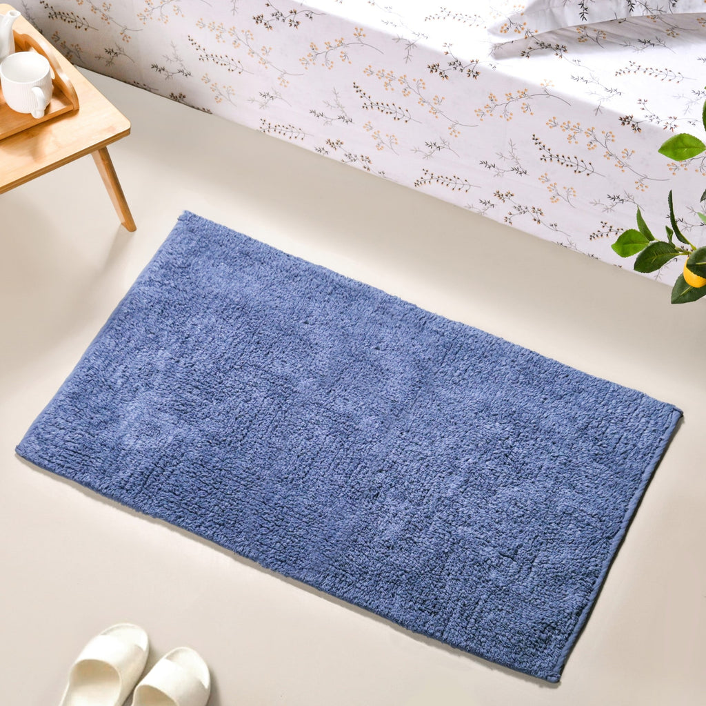 Reversible Tufted Cotton Floor Mat Navy Blue 84x50cm