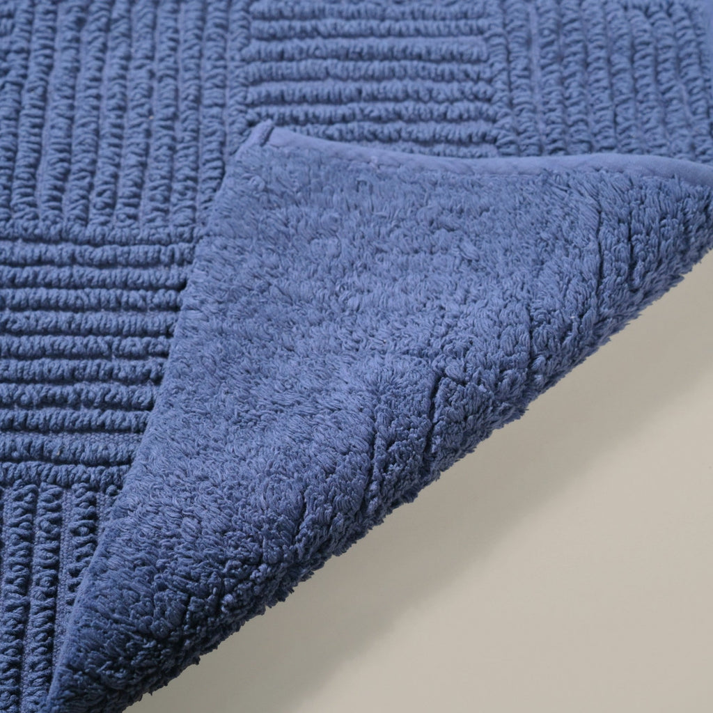 Reversible Tufted Cotton Floor Mat Navy Blue 84x50cm