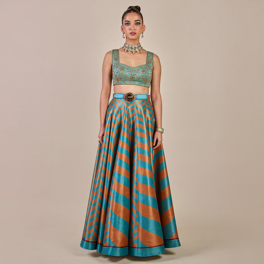 Turquoise - Rust Chevron Skirt Set | PANJ