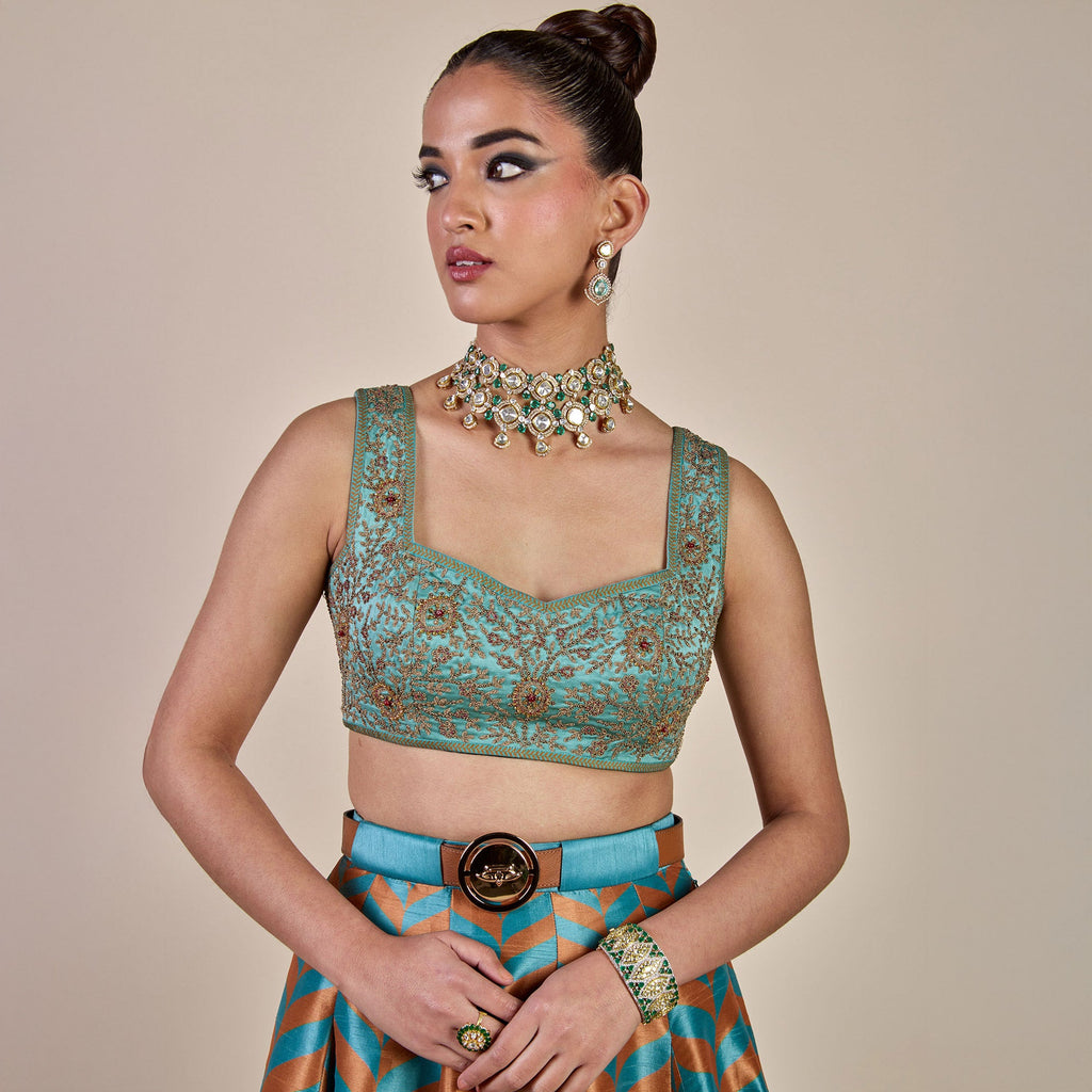Turquoise - Rust Chevron Skirt Set | PANJ