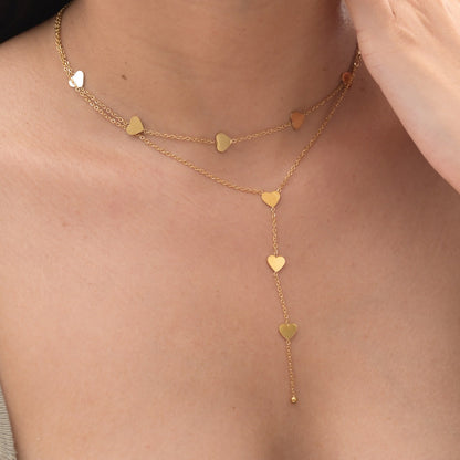 Two-Layered Heart Charm Necklace