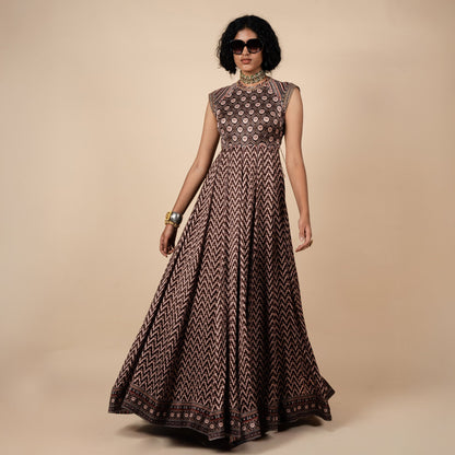 Umber Brown Printed Anarkali | PANJ