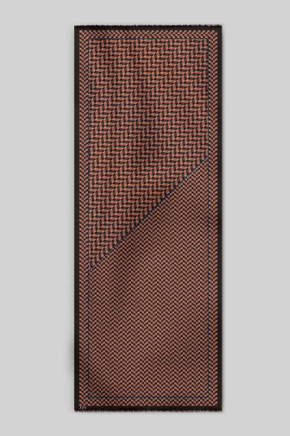 Umber Brown - Red Chevron Printed Woollen Scarf