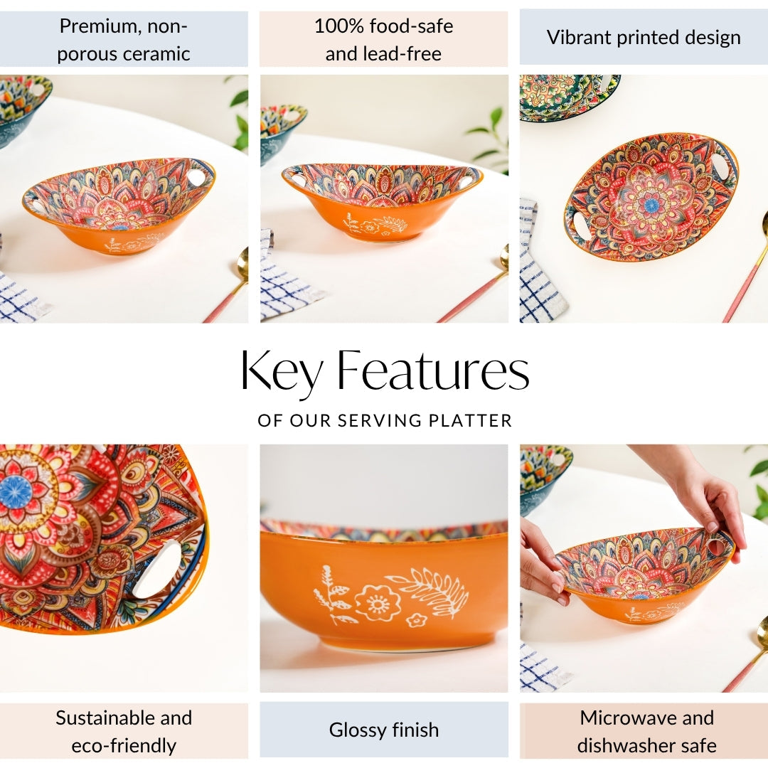 Mandala Melange Ceramic Serving Platter Orange 400ml