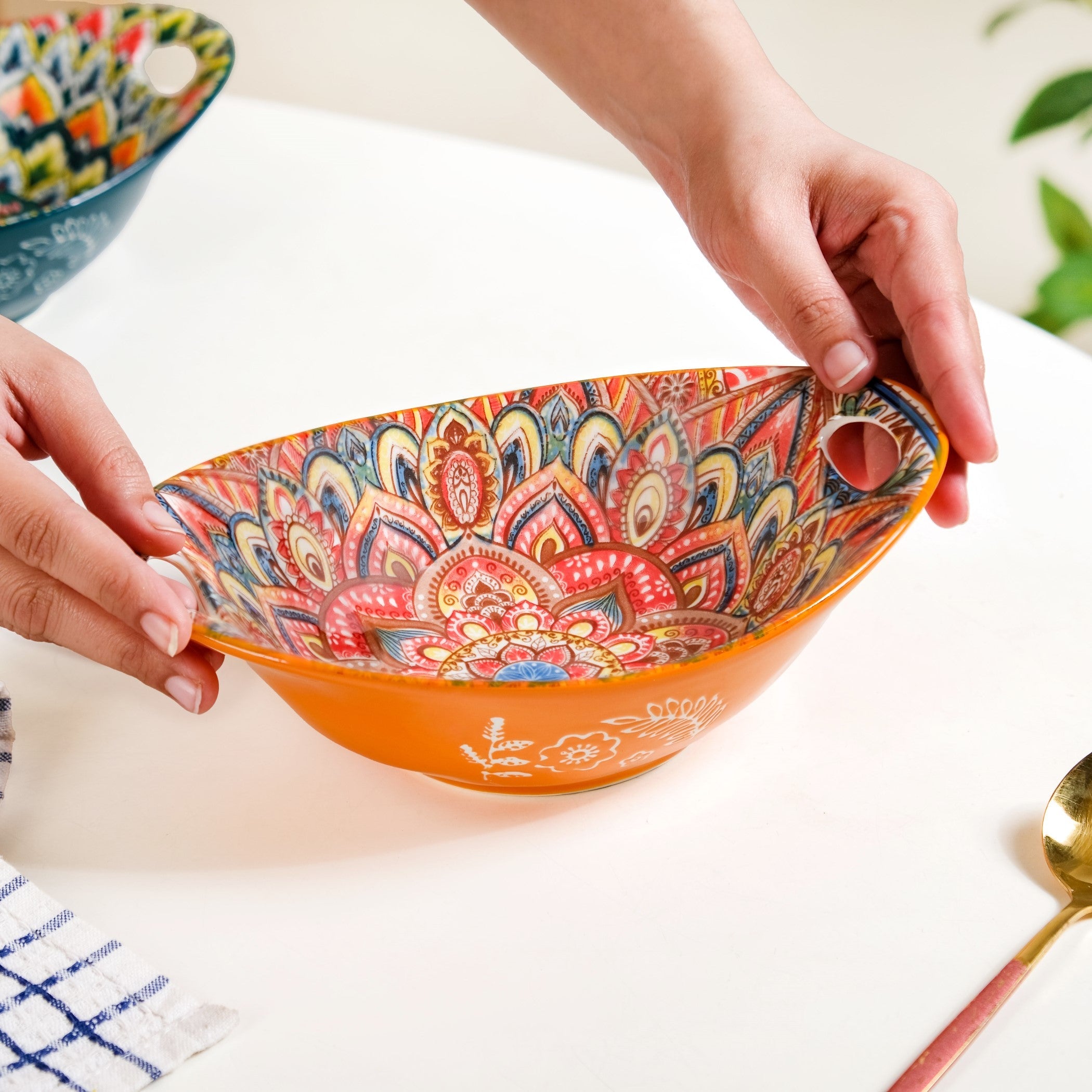 Mandala Melange Ceramic Serving Platter Orange 400ml
