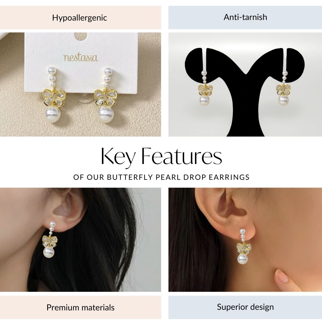 Butterfly Pearl Drop Earrings