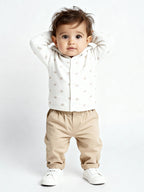 HOP Baby White Embroidered Cotton Hooded Sweater