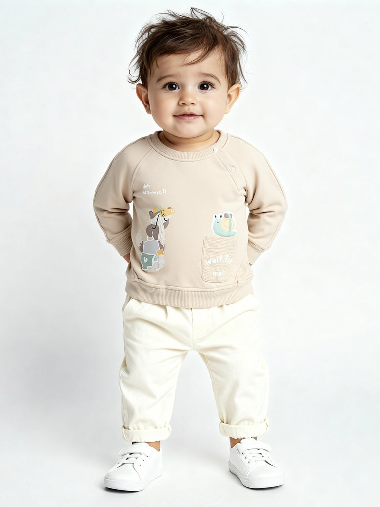 HOP Baby Beige Embroidered Cotton-Blend Sweatshirt