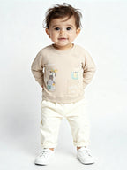 HOP Baby Beige Embroidered Cotton-Blend Sweatshirt
