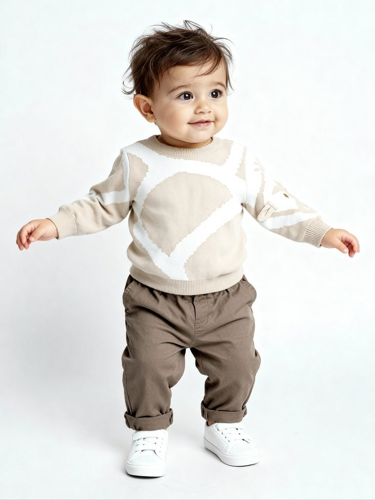 HOP Baby Beige Animal Design Cotton Sweater