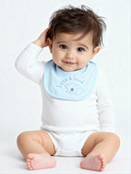 HOP Baby Blue Printed Cotton Rompers and Bib - Pack of 2