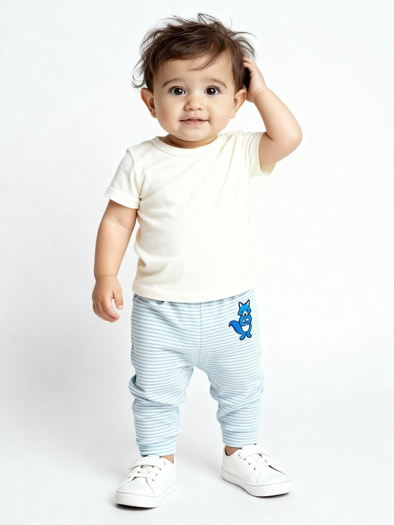 HOP Baby Blue Printed Mid-Rise Cotton Pants - Pack of 3