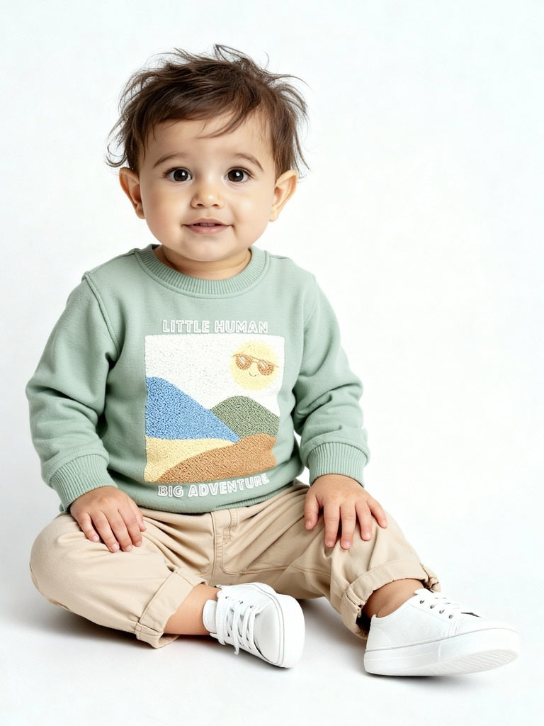 HOP Baby Sage Embroidered Cotton-Blend Sweatshirt