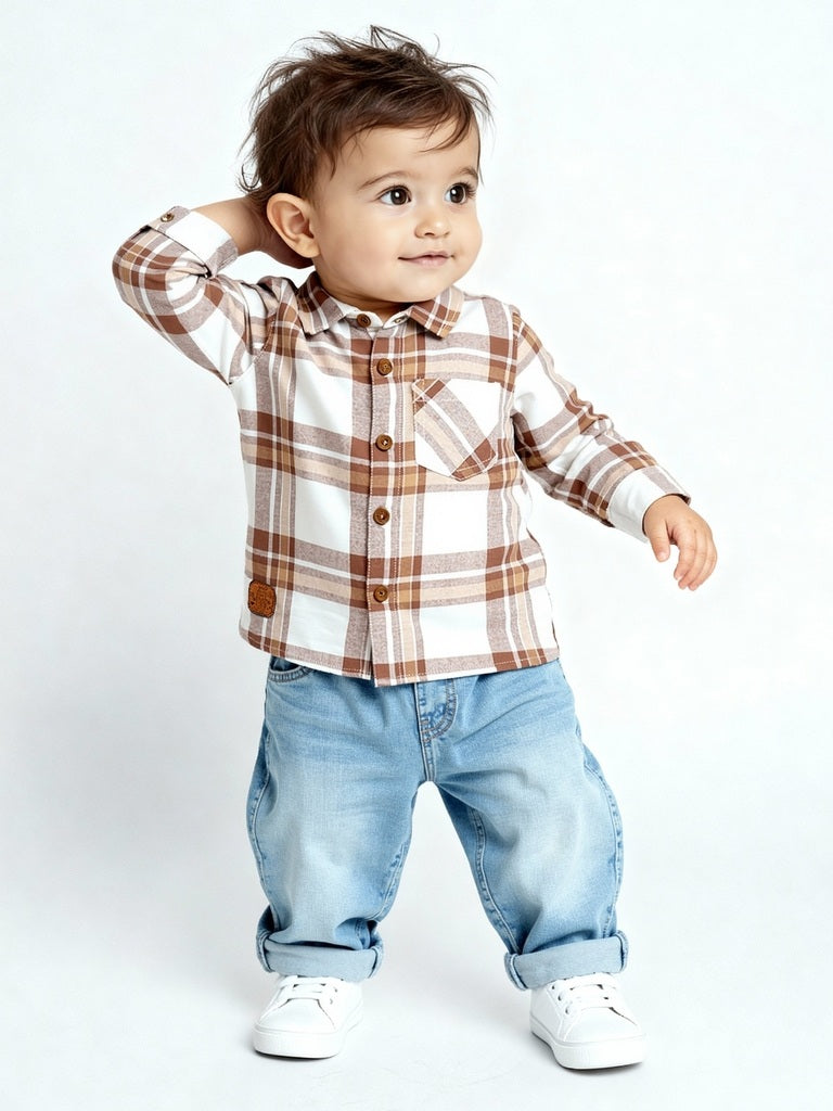 HOP Baby Brown Checks Design Cotton Shirt