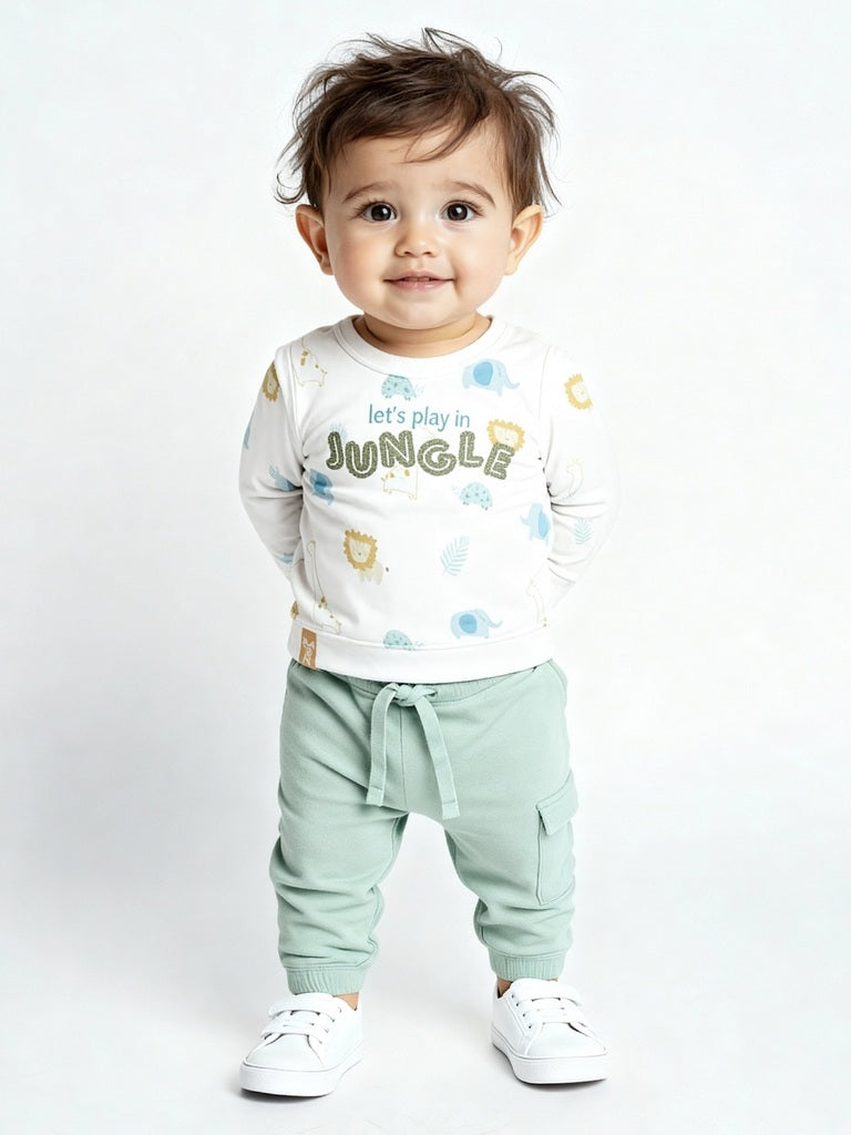 HOP Baby Off-White Cotton-Blend Sweatshirt and Joggers Set
