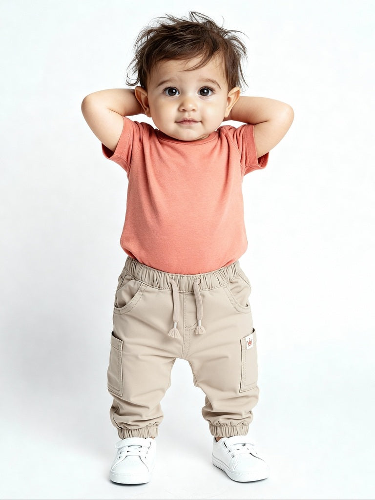 HOP Baby Taupe Mid-Rise Cotton-Blend Joggers