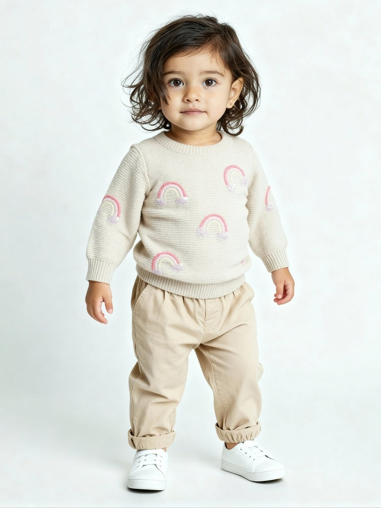 HOP Baby Beige Rainbow Design Cotton Sweater