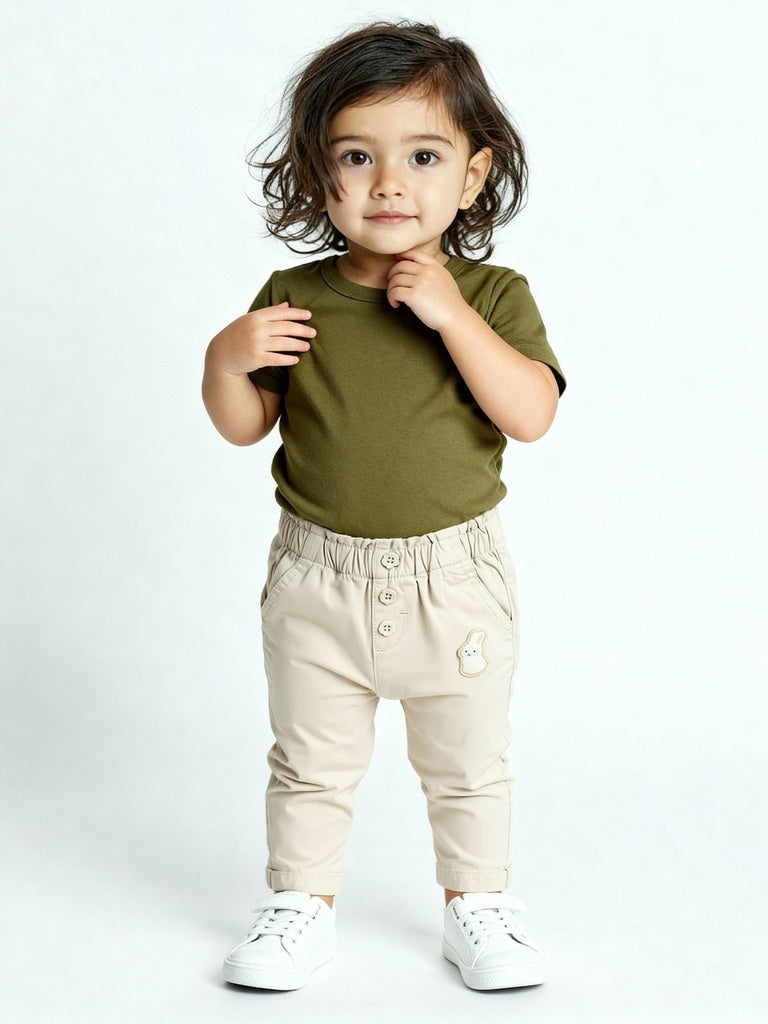 HOP Baby Beige High-Rise Cotton-Blend Pants