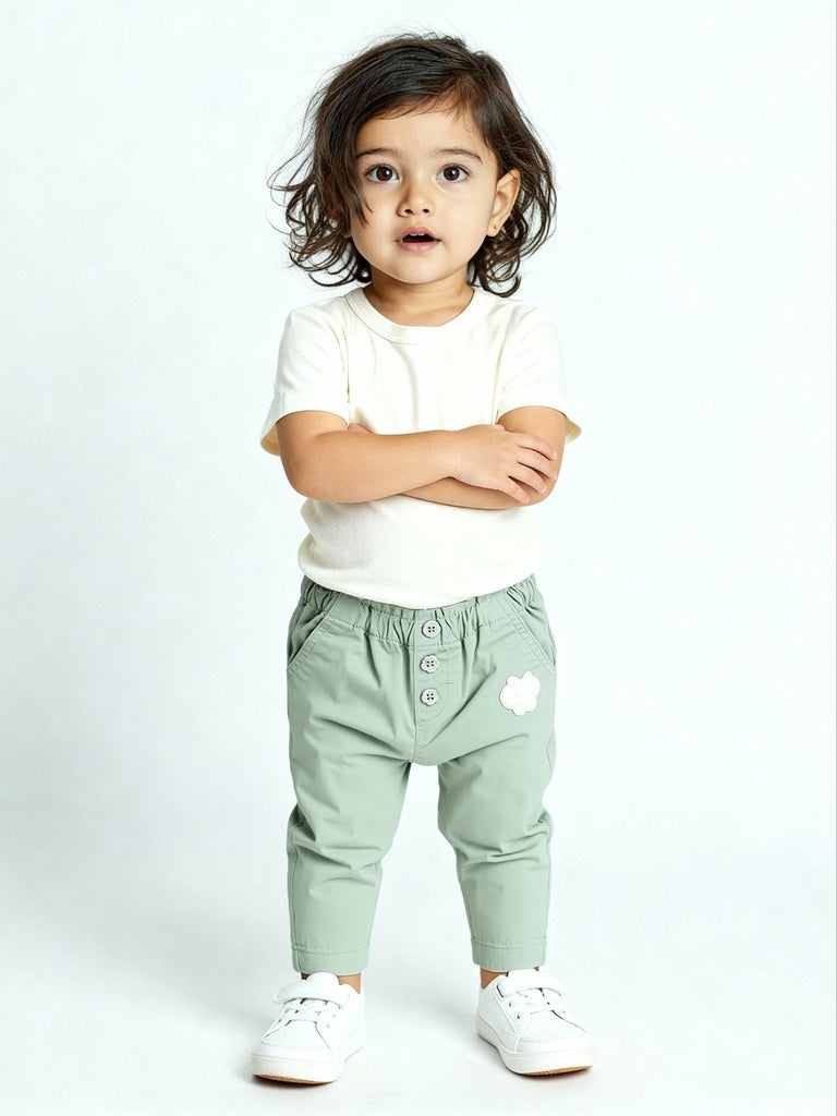 HOP Baby Sage Solid High-Rise Cotton-Blend Pants