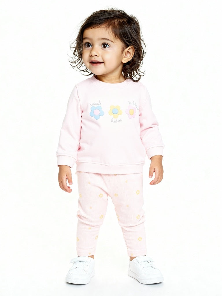HOP Baby Pink Floral Cotton Sweatshirt and Pants Set