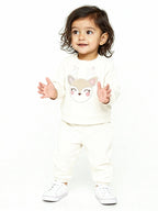 HOP Baby White Embroidered Sweatshirt and Joggers Set