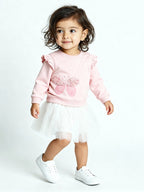 HOP Baby Pink Butterfly Design Cotton Sweatshirt and Skirt Set