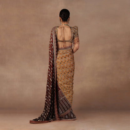 Walnut - Red Ombre Saree Set | EAST
