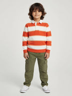 HOP Kids Orange Striped Cotton Polo Sweater