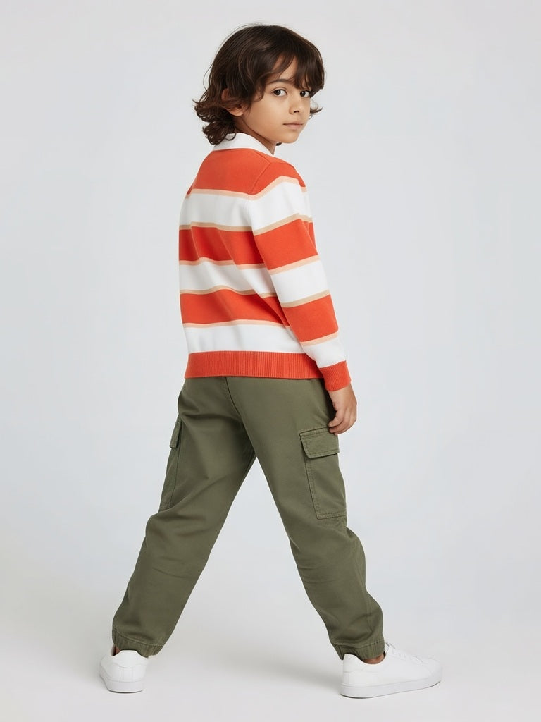 HOP Kids Orange Striped Cotton Polo Sweater