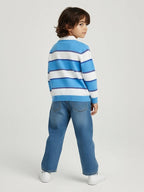 HOP Kids Blue Striped Cotton Polo Sweater