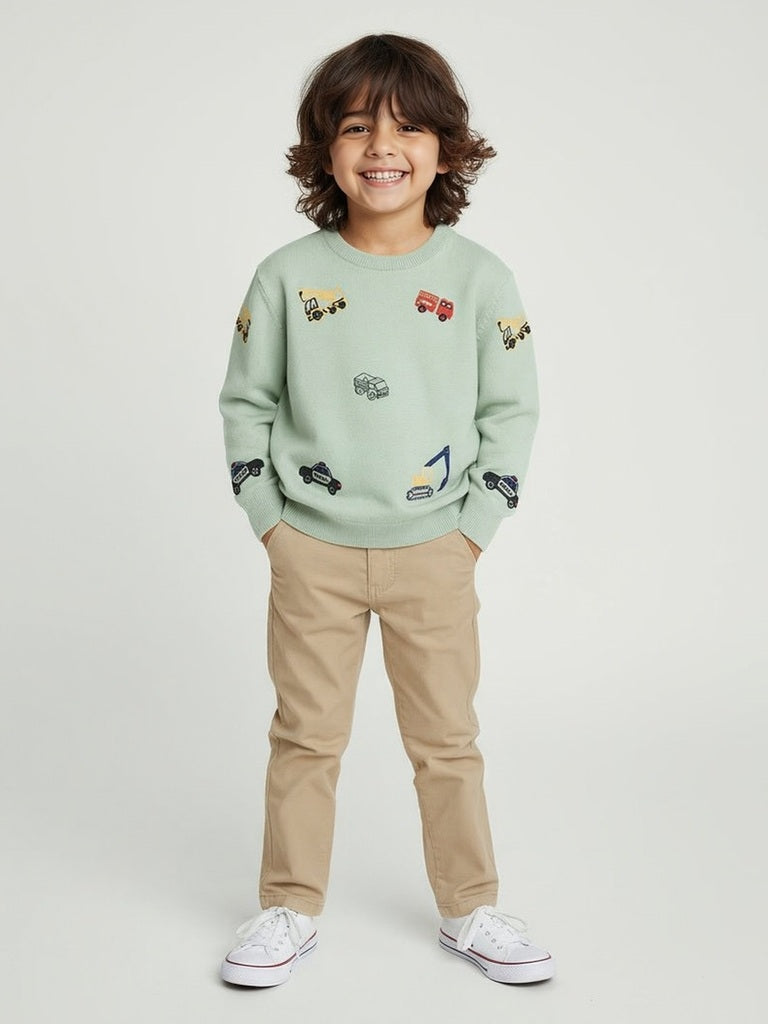 HOP Kids Sage Vehicle Embroidered Sweater