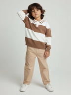 HOP Kids Brown Colour-Blocked Cotton Polo Sweater