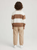 HOP Kids Brown Colour-Blocked Cotton Polo Sweater
