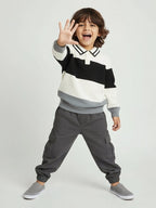 HOP Kids Black Colour-Blocked Cotton Polo Sweater